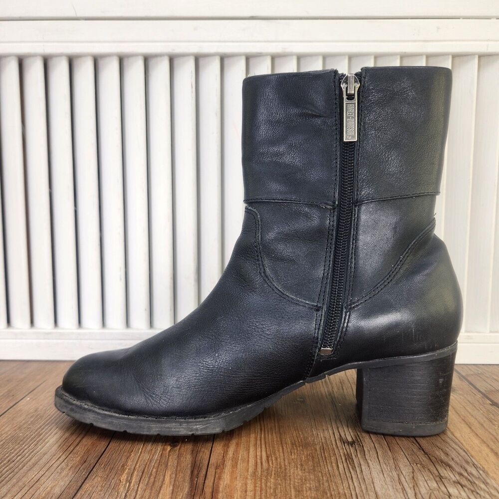 Harley-Davidson - Women’s Leather w/ Metal Buckle Black Heeled Boots - Size 8.5 - Picture 7 of 11